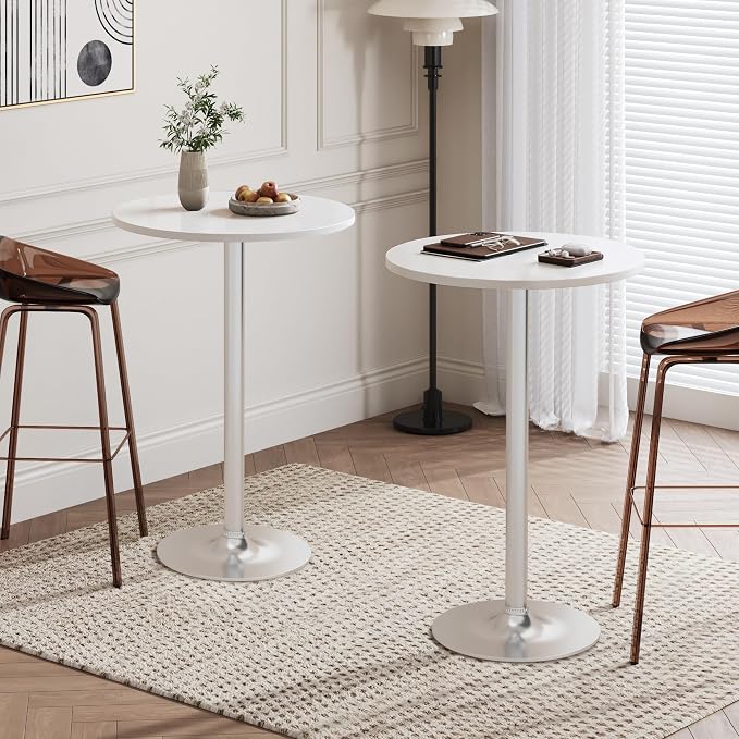 Flamaker Round Bistro Pub Table Modern Style Metal Base MDF Top Cocktail Bar - Image 2
