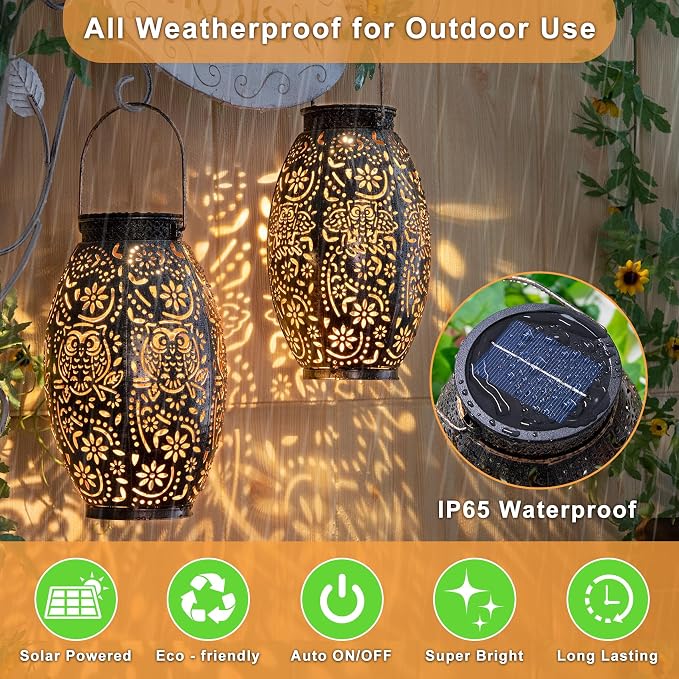 2Pack Owl Solar Outdoor Lanterns Waterproof, Large Decorative Garden Solar - Image 4