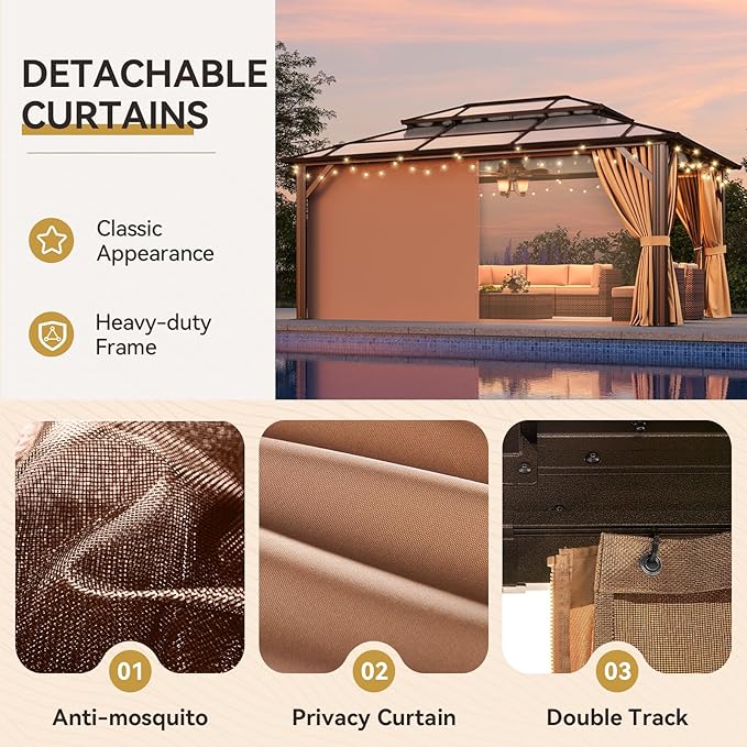 Aoxun 12'x16' Hardtop Gazebo, Outdoor Metal Gazebo - Image 5