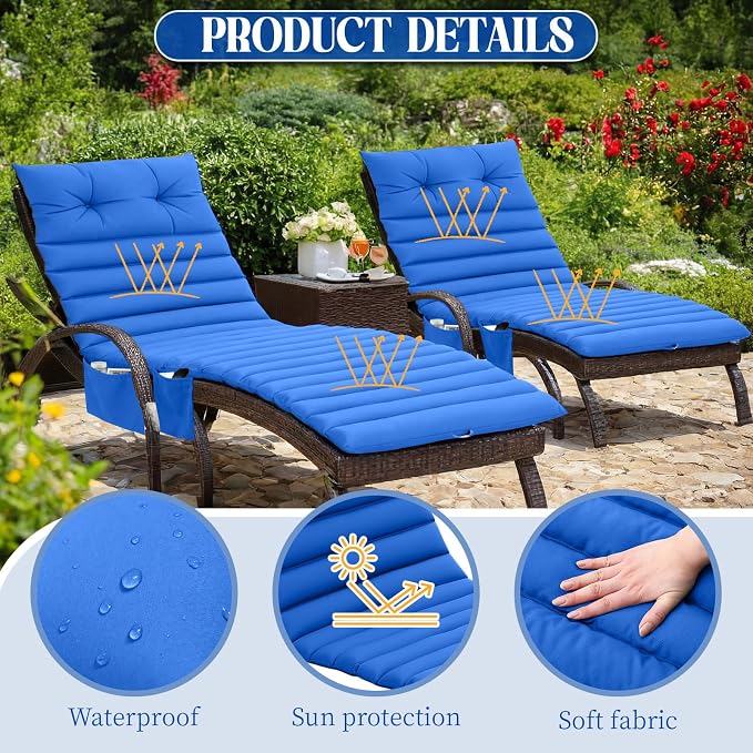 Kigley Outdoor Lounge Chair Cushions Set of 2, 72.8 x 24 x 2.3 Inch Patio - Image 4