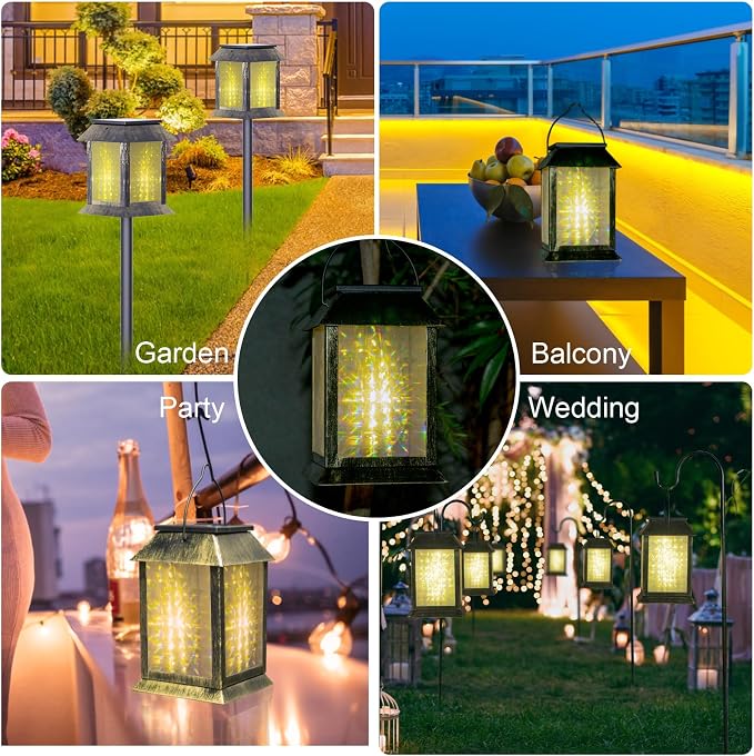 2 Pack Solar Lanterns Outdoor Waterproof, 3D Hanging Solar Lights, Type-C - Image 7