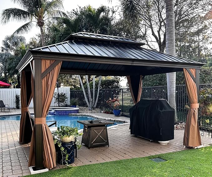 PURPLE LEAF Hardtop Gazebo 10' X 14' Metal Roof by PURPLELEAF
