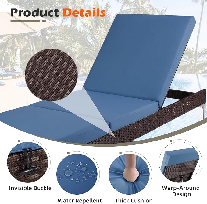 HOMREST Outdoor Lounge Chairs Set of 4, Patio Wicker Chaise Lounge - Image 5