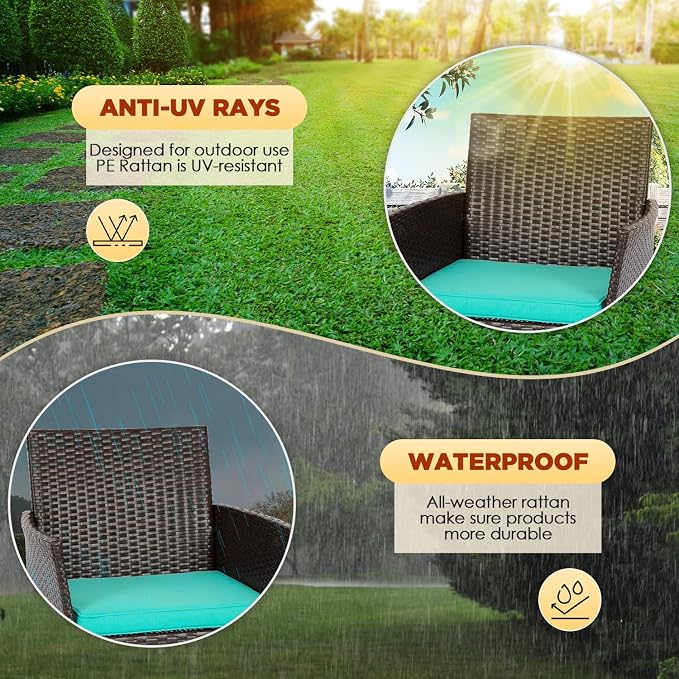 FDW | 4-Piece Patio Furniture Set | Brown & Blue | Outdoor Wicker Furniture - Image 3
