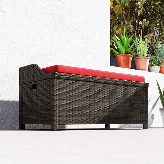 Outsunny 34 Gallon Outdoor Wicker Storage Bench Deck Box, PE Rattan Patio - Image 9