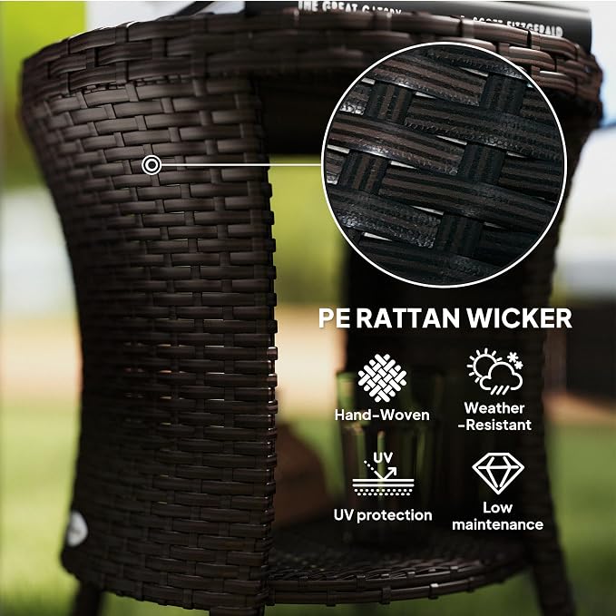 Outsunny 18" Outdoor Wicker Coffee Table, 2-Tier Patio Side Table - Image 5