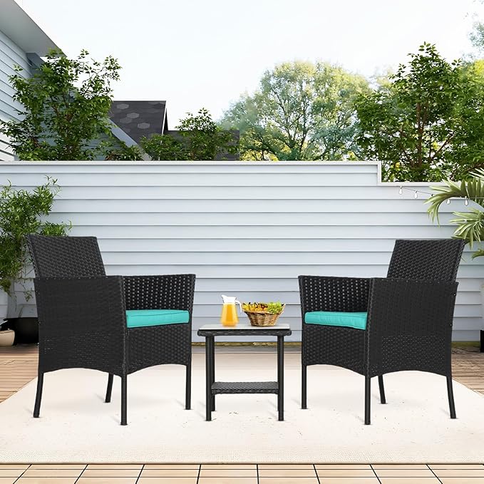 FDW 3 Piece Outdoor Furniture Set Patio Wicker Chairs Furniture Bistro - Image 7