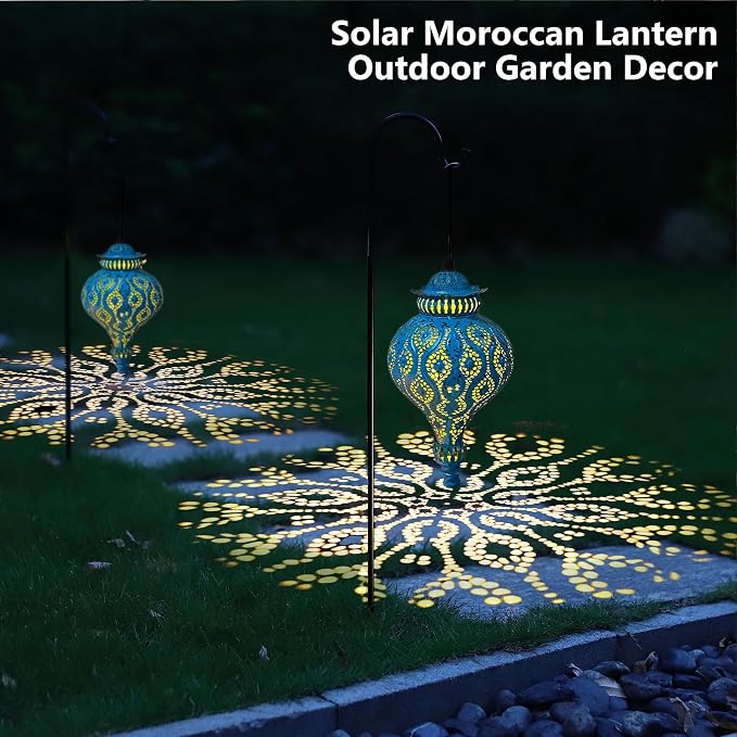 Moroccan Solar Lanterns Outdoor Waterproof Blue Hanging Lanterns Outdoor - Image 6