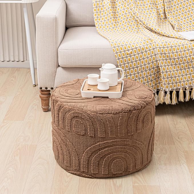 Asuprui Round Ottoman Pouf Ottoman Foot Stool Seat Faux Fur Bean Bag Foot Rest - Image 3