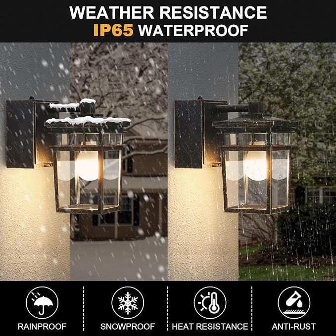 Outdoor Wall Lantern with GFCI Outlet, Dusk to Dawn Outdoor Lighting with Clear - Image 5