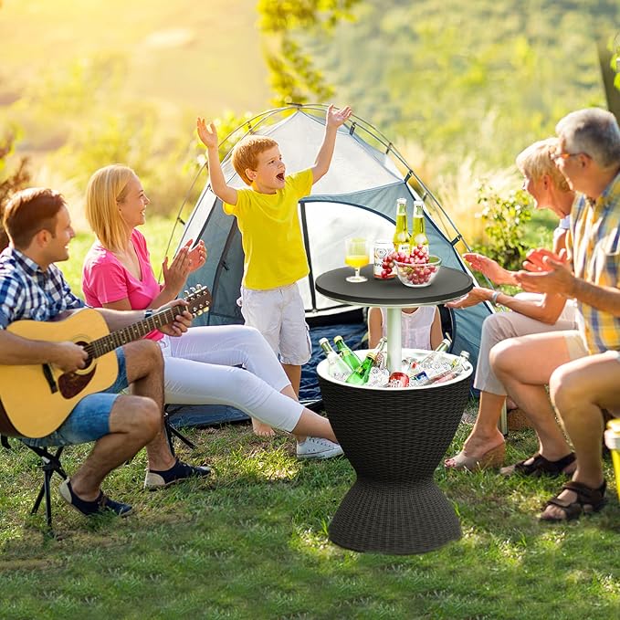 Tangkula Outdoor Cool Bar Table, Rattan Patio 8 Gallon Beer and Wine Cooler - Image 5