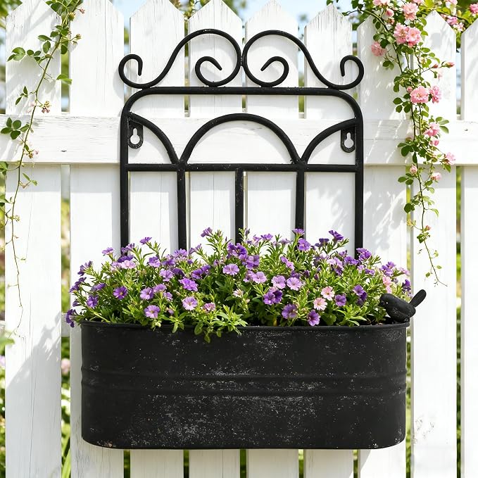 Rustic Metal Wall Planter Vintage Wall Mounted Flower Pot Distressed Wall - Image 8