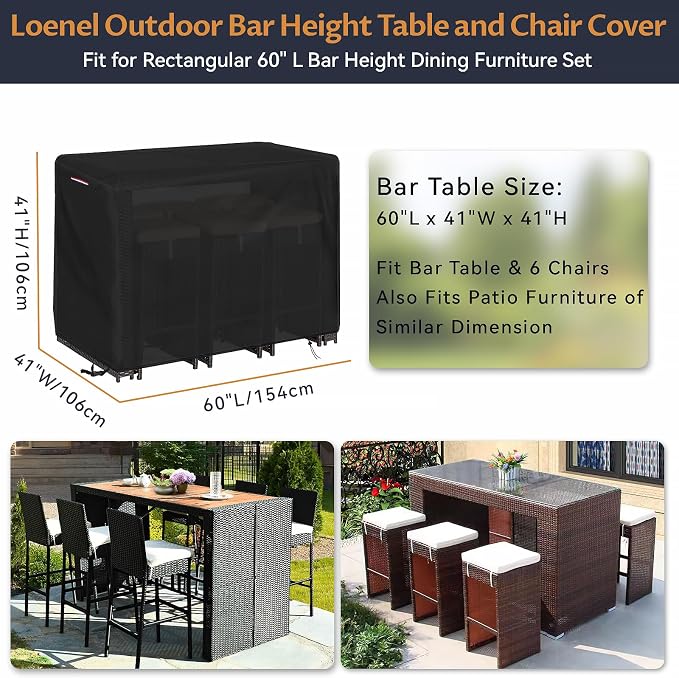 Outdoor Bar Covers Waterproof, Tall Bar Height Patio Table Covers - Image 2