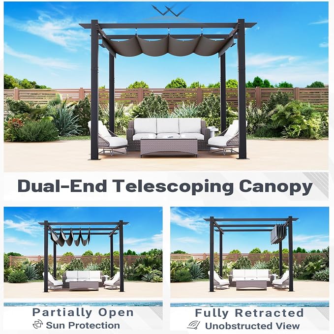 MELLCOM Retractable Pergola 10x10 Ft, Metal Shelter - Image 2