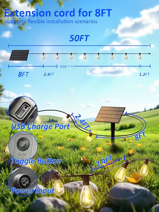 luckystyle 50FT Solar String Lights Outdoor Waterproof - Image 6