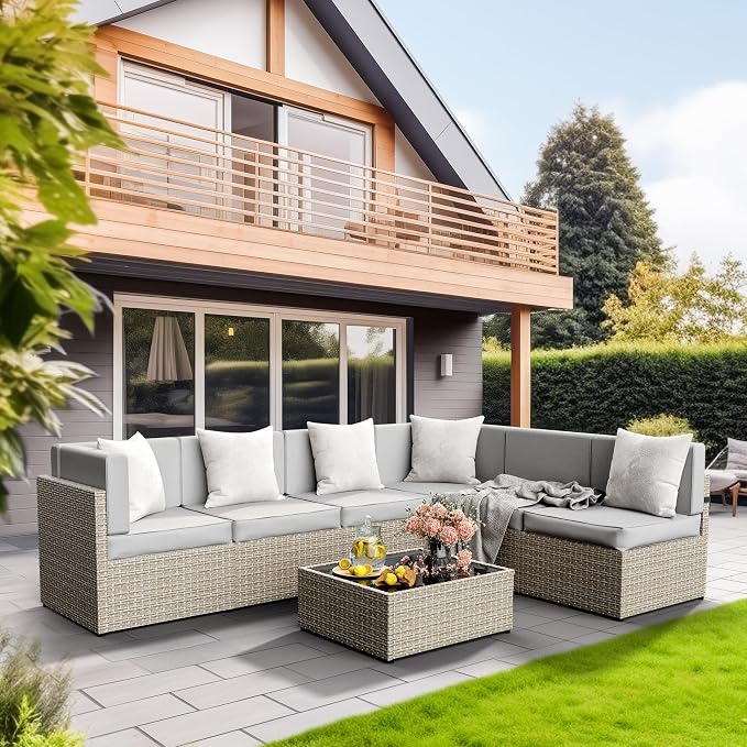 Pamapic Patio Furniture Set, 7 Pieces Modular Outdoor Sectional, Wicker Patio - Image 5
