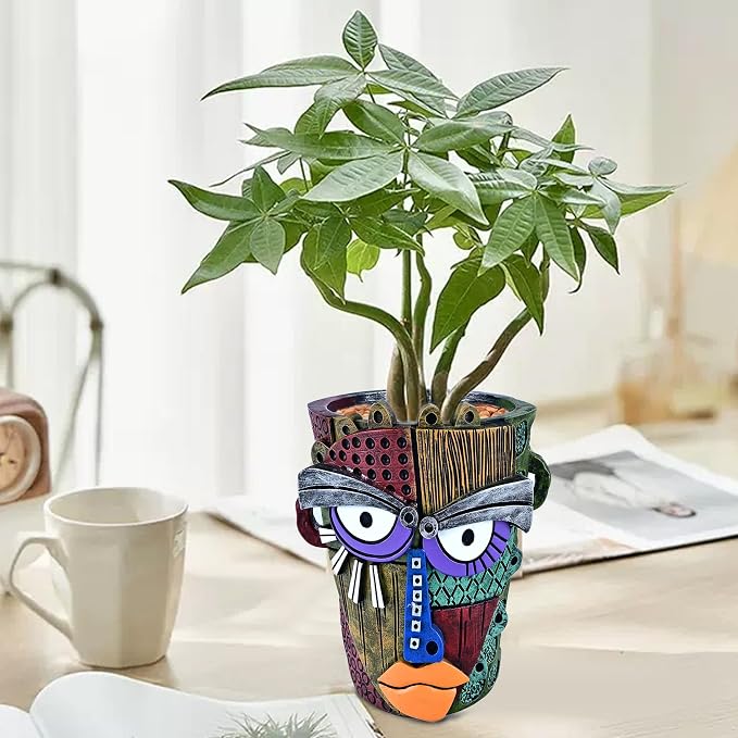 Abstract Face Planter Pots for Plants, Hand-Painted Colorful Flower Pots - Image 2
