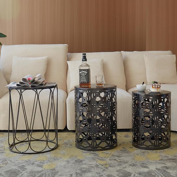 Y&M Set of 3 Patio Side Table for Living Room, Indoor End Tables for Bedroom - Image 8