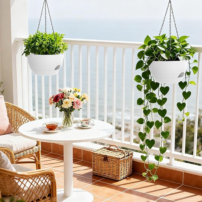 8 Inch Hanging Planters for Indoor Outdoor Plants, 4 Pack White Plastic Self - Image 6
