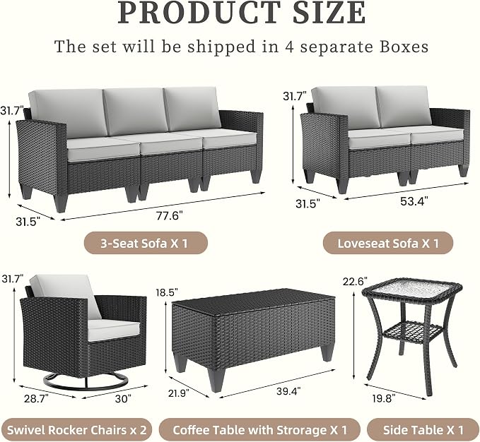 UDPATIO Patio Furniture Set, 6 Pieces Outdoor Furniture Sets - Image 2
