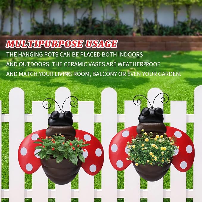 Metal Wall Planter Ladybug Wall Mounted Planters Small Flower Pot - Image 7