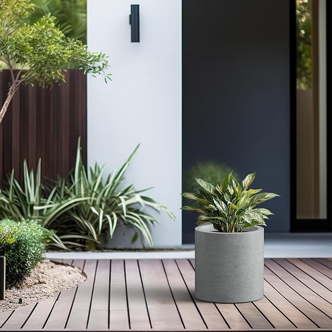 Kante 12.6" Dia Round Concrete Planter, Modern Style Large Cylindrical Plant Pot - Image 6