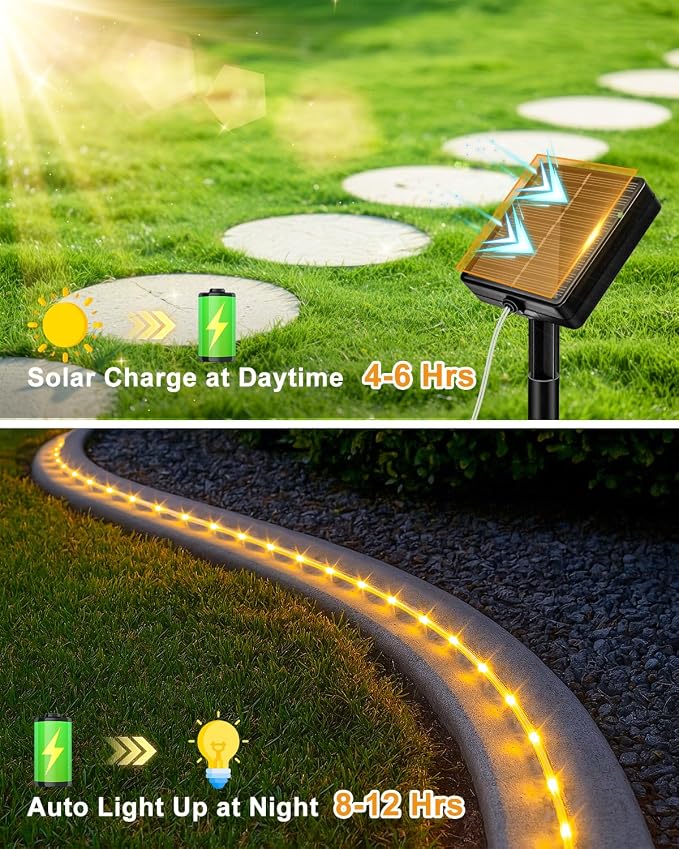 btfarm 2 Pack Solar Rope Lights Outdoor, 120LED 46FT Solar String Lights - Image 2