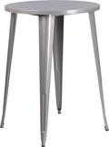 EMMA + OLIVER Commercial Grade 30" Round Silver Metal Indoor-Outdoor Bar Height by EMMAOLIVER
