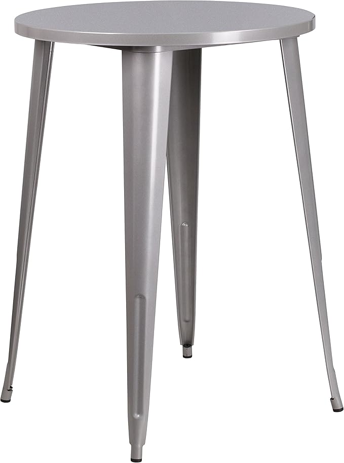 EMMA + OLIVER Commercial Grade 30" Round Silver Metal Indoor-Outdoor Bar Height by EMMAOLIVER
