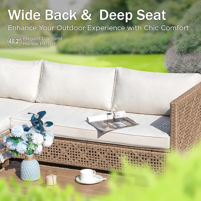 PHI VILLA Outdoor Sectional Couch, Wicker Patio Furniture Set - Image 3