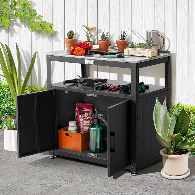 Garden Potting Bench with Storage, Outdoor Potting Table & Garden Work Bench - Image 2