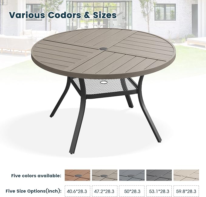 Patio Dining Table for 4, Round Metal Outdoor Table - Image 7
