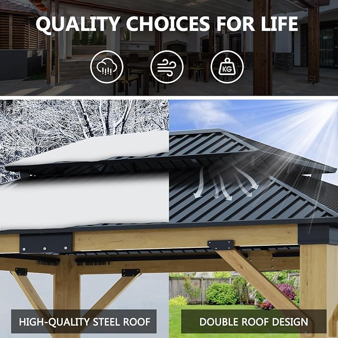 13x15FT Wood Gazebo, Outdoor Wooden Gazebo - Image 5