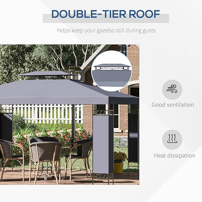 Outsunny 10' x 13' Patio Gazebo, Double Roof Outdoor Gazebo Canopy Shelter - Image 3