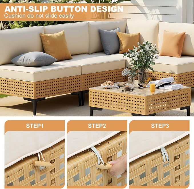 ABCASA Patio Furniture Set, Boho Patio Conversation Set Sectional Sofa - Image 6