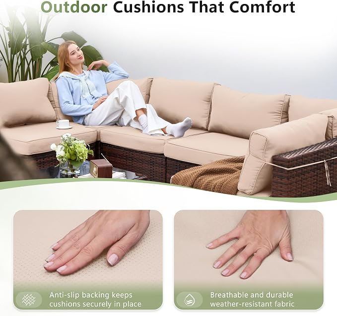 Amopatio Outdoor Patio Furniture Set 7 Pieces Patio Conversation Set Sectional - Image 7