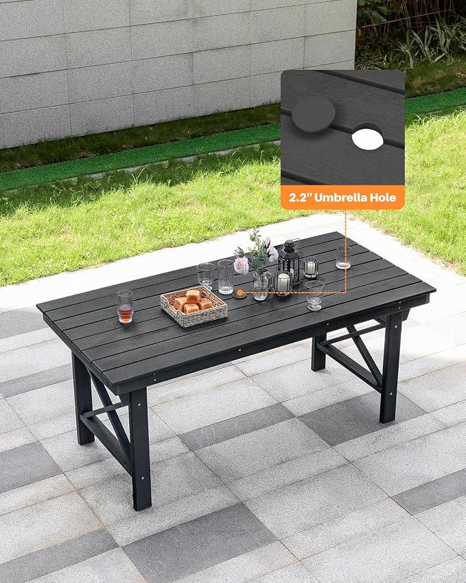 HDPE Outdoor Dining Table, 66.9” Rectangle Patio Dining Table - Image 3