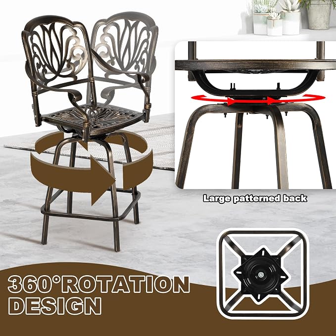 Grepatio Outdoor Cast Aluminum Swivel Bar Stools Set of 2, Patio Height - Image 4