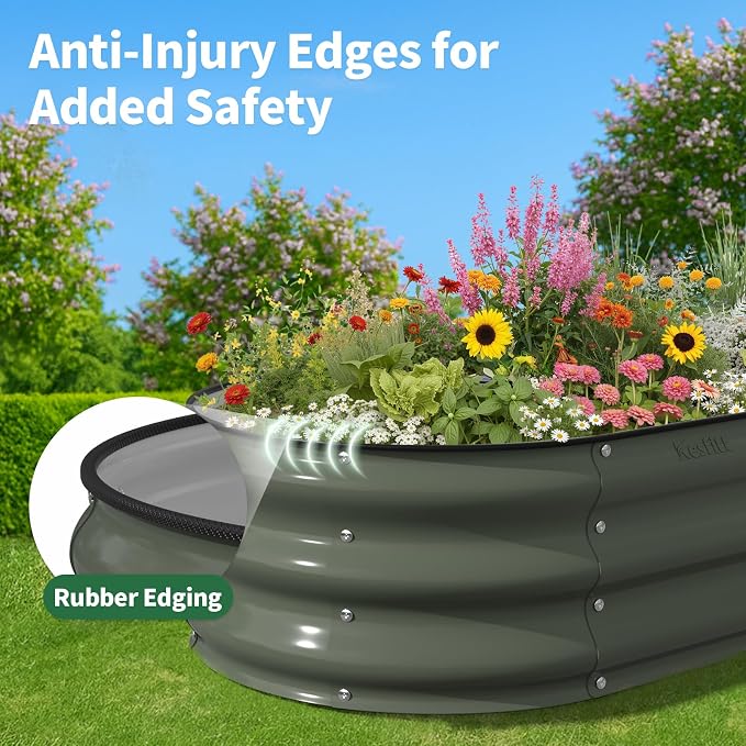 Kesfitt Raised Garden Bed, Oval Open-Bottom Design, 12-Inch Deep - Image 6