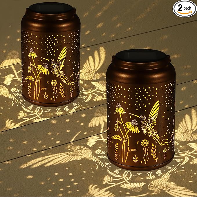 2 Pack Solar Lanterns Outdoor Waterproof, Hummingbird Garden Decor Gifts by Tepaken