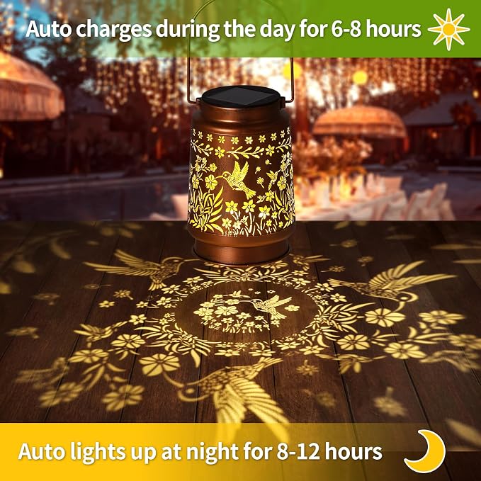 Hummingbird Solar Lanterns Outdoor Waterproof Garden Decor, Metal LED Garden - Image 2