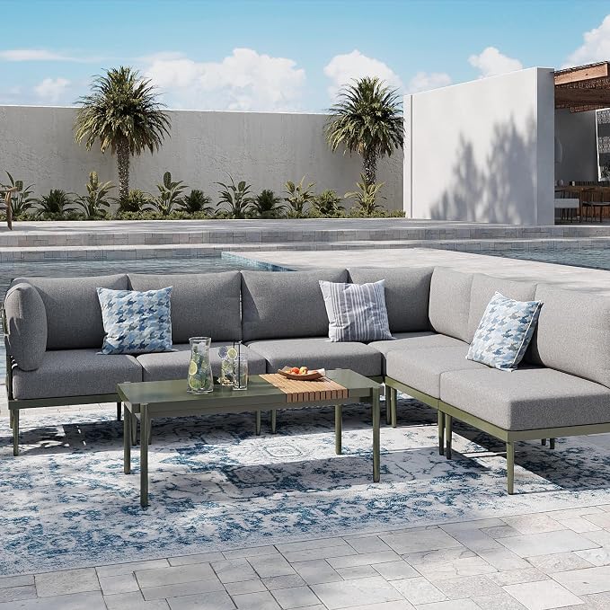 Sundale Outdoor 7 Pieces Metal Patio Furniture Set, Outdoor Sectional Sofa - Image 8