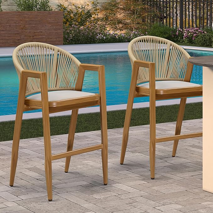 PURPLE LEAF Outdoor Barstools Set of 2 Wicker Bar Stools Woven Bar Height Stool - Image 3