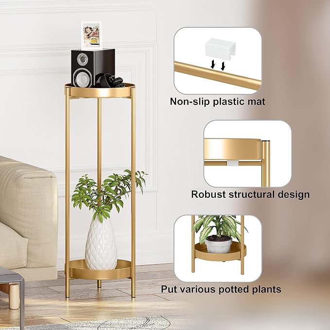 Metal Gold Tall Plant Stand Indoor or Outdoor - Image 2