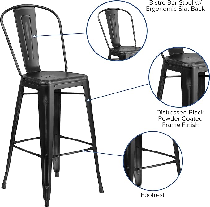 EMMA + OLIVER Commercial Grade 30" H Distressed Black Metal Indoor-Outdoor - Image 4
