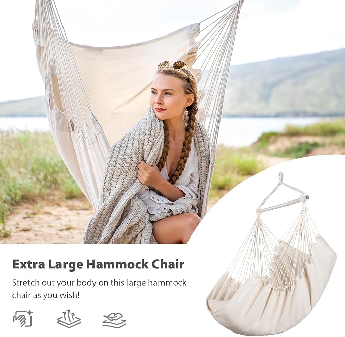 SUNCREAT Hammock Chair Hanging Rope Swing Seat-Max 450lbs Capacity, Extra Large - Image 3
