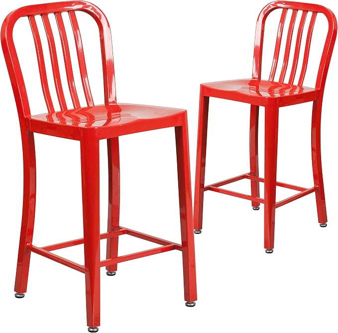 Flash Furniture Gael Commercial Grade 2 Pack 24" High Red Metal Indoor-Outdoor by FlashFurniture