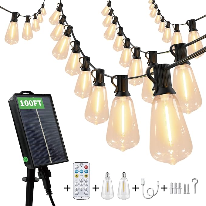 Solar String Lights Outdoor Waterproof, 100FT Solar Powered Outdoor Lights by CRLIVOING