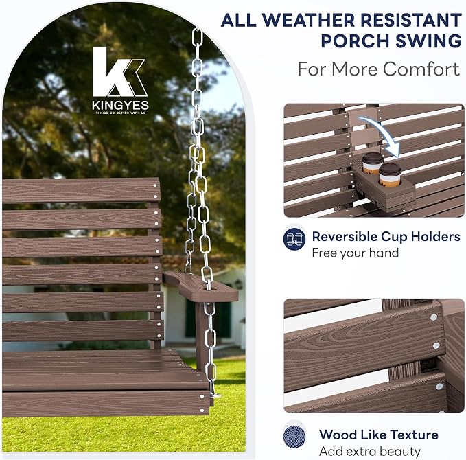 KINGYES Outdoor Hanging Porch Swing Set of 2, Waterproof Swing - Image 3