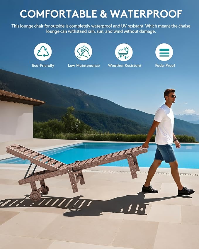 SERWALL Outdoor Chaise Lounge Set of 6, HDPE Pool Lounge Chair - Image 4